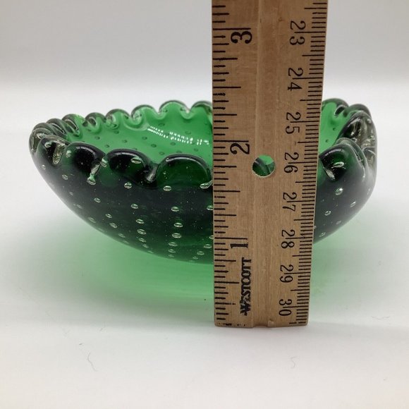 Murano MCM Handblown Bullicante Emerald Green Glass Ashtray/Bowl - Picture 10 of 12